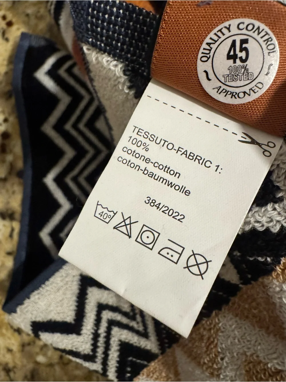 Missoni Home Bernard 160 Black Multicolor Zig Zag Hand Towel Set of 2